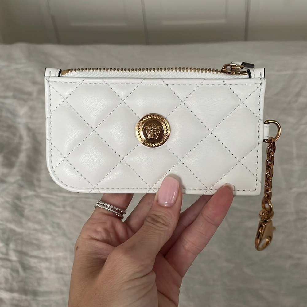 Versace Medusa Quilted Lambskin Leather Card Case Keychain White